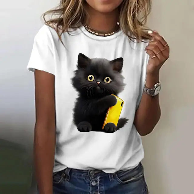 Cat Print Casual Short Sleeve 3D T Shirts