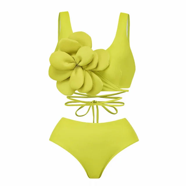 2024 3D Flower Printed One Piece Swimsuit Set