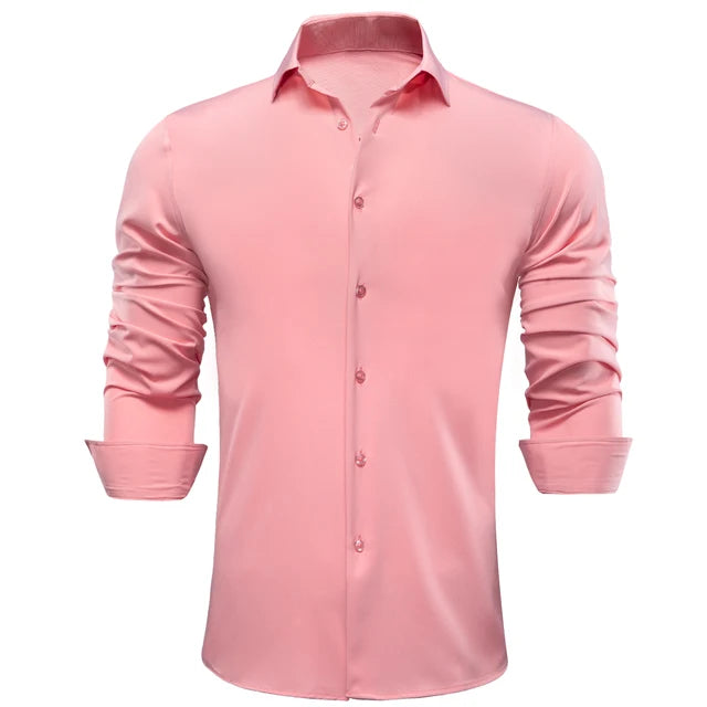 Solid  Silk Long Sleeve Lapel Shirt