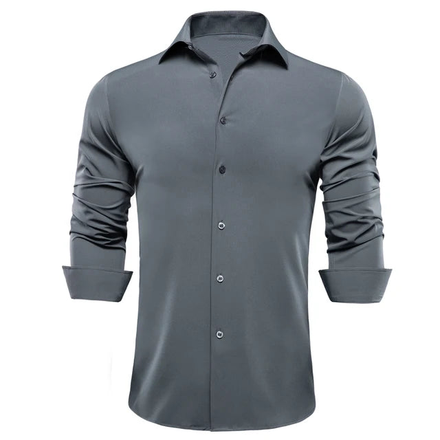 Solid  Silk Long Sleeve Lapel Shirt