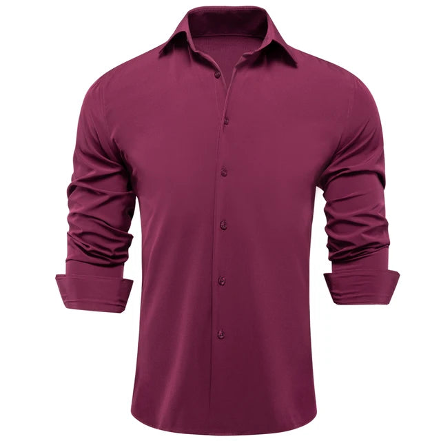 Solid  Silk Long Sleeve Lapel Shirt