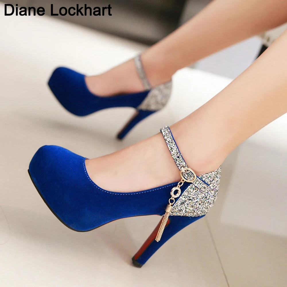 2024 Women Bling Tassel High Heels Velvet Shoes