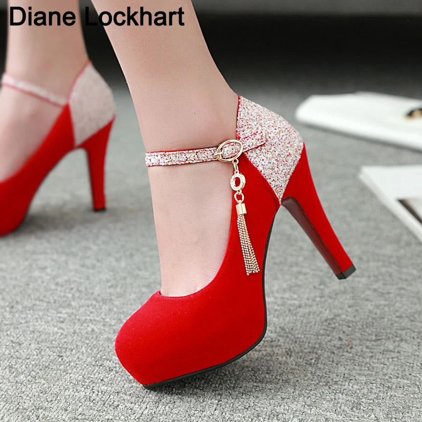 2024 Women Bling Tassel High Heels Velvet Shoes