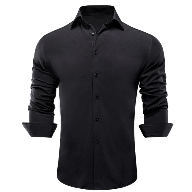 Solid  Silk Long Sleeve Lapel Shirt