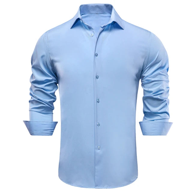 Solid  Silk Long Sleeve Lapel Shirt