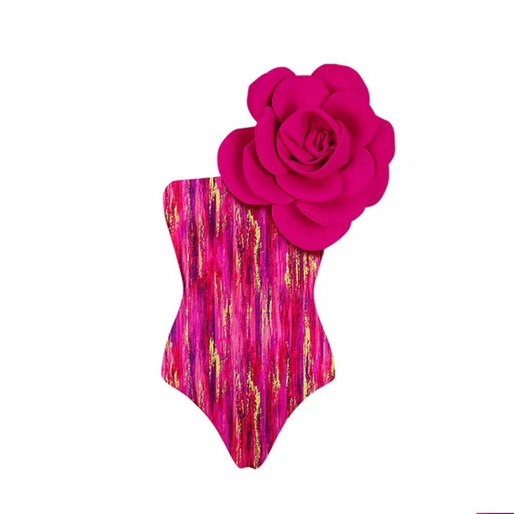 2024 3D Flower Printed One Piece Swimsuit Set