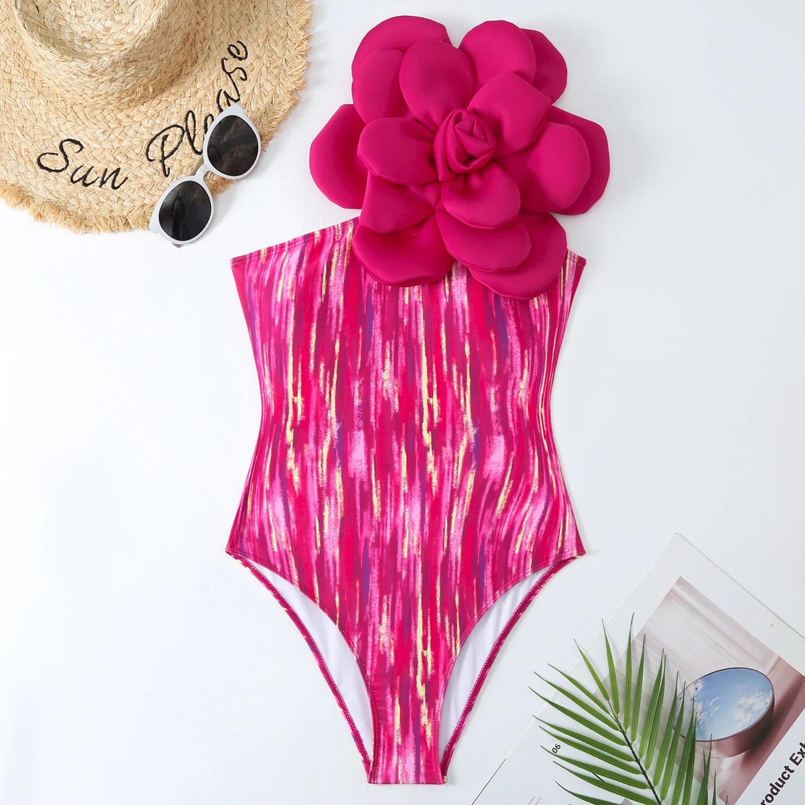 2024 3D Flower Printed One Piece Swimsuit Set