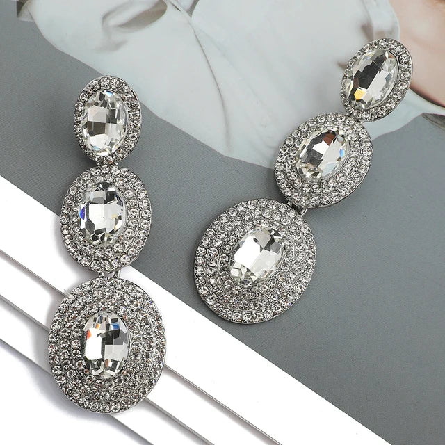 Modern Elegant Fashion Multiple Round Metal Full Crystal Dangle Earrings