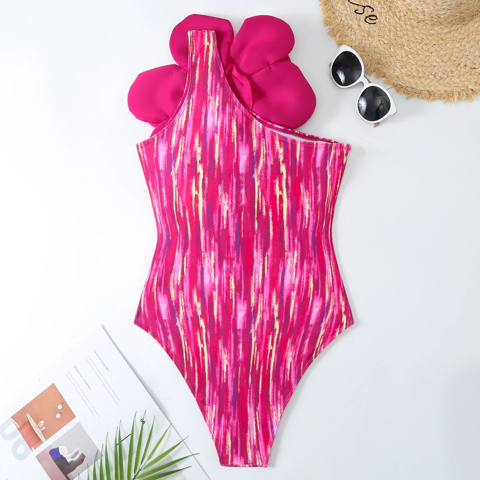 2024 3D Flower Printed One Piece Swimsuit Set