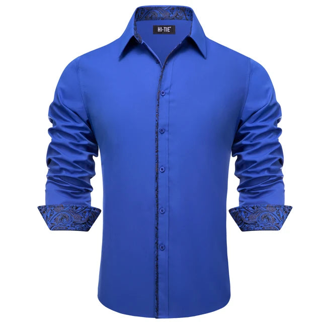 Solid  Silk Long Sleeve Lapel Shirt