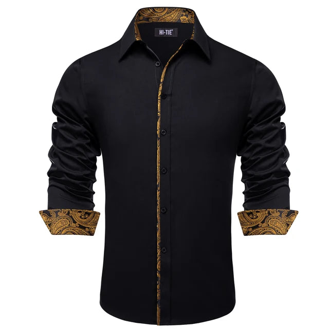 Solid  Silk Long Sleeve Lapel Shirt