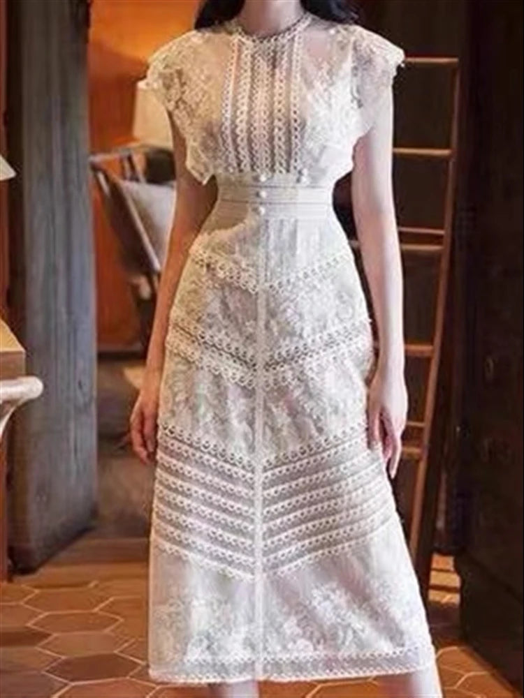 Boho Backless Embroidery Lace  Dresses