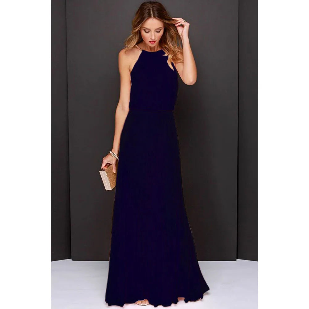 Summer Sexy  Sleeveless Elegant Casual Pleated Chiffon Maxi Dress