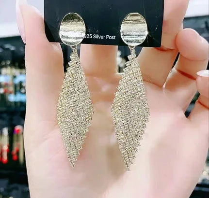 Clear Rhinestone Long Tassel Earrings