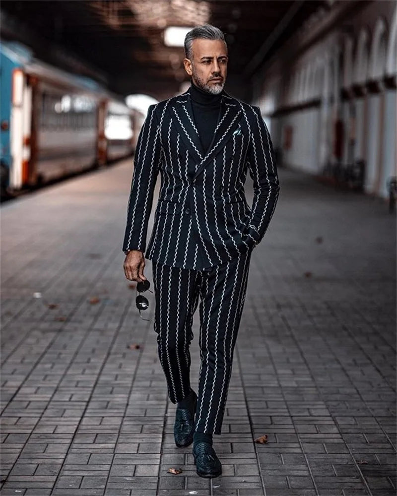 Peaked Lapel Striped Wedding Suits for Men