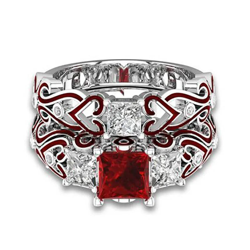 Women Sapphire Ruby Emerald Amethyst Zircon Silver Ring