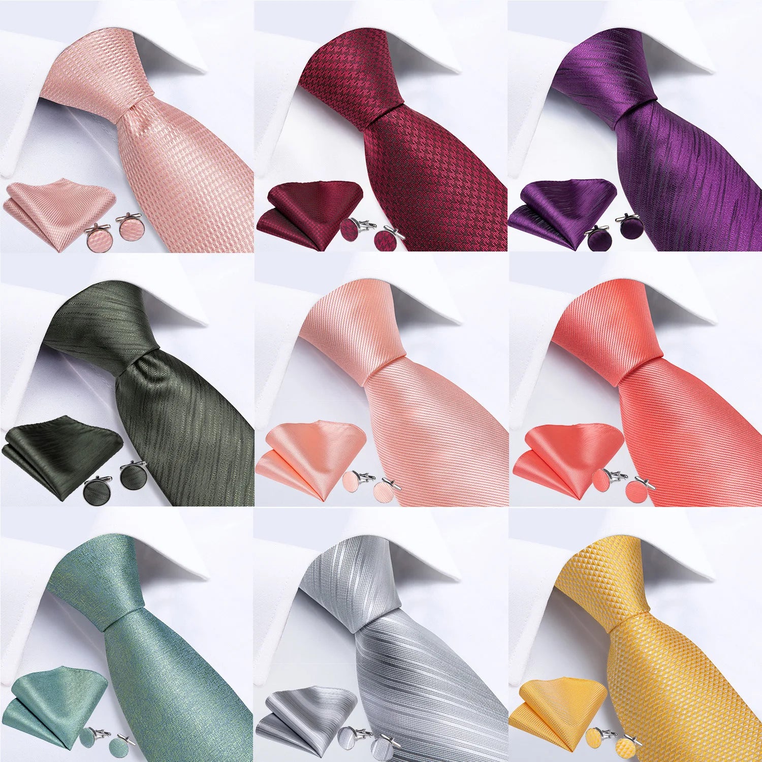 Silk Jacquard Woven Tie Handkerchief Cufflinks For Men