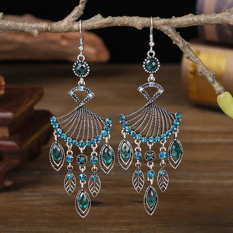 Bohemian Ethnic Long Blue Acrylic Crystal Water Drop Earrings