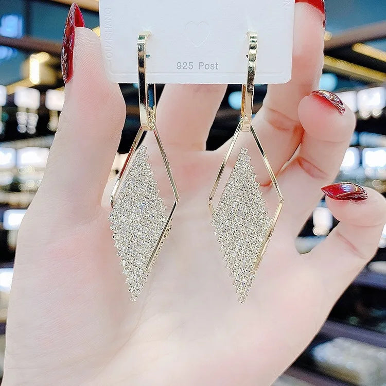 Clear Rhinestone Long Tassel Earrings