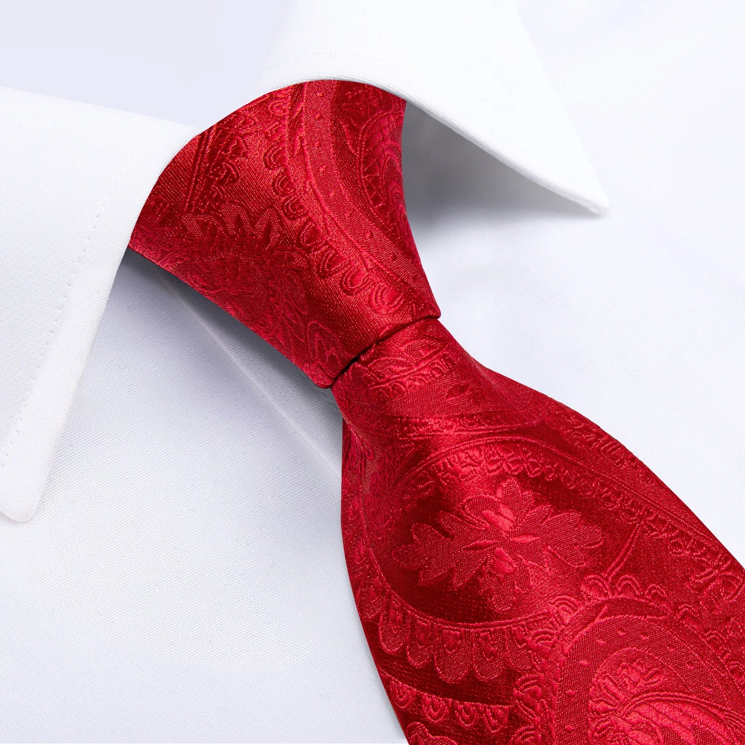 Red  Solid Striped Paisley Neckties Hanky Cufflinks Set For Men