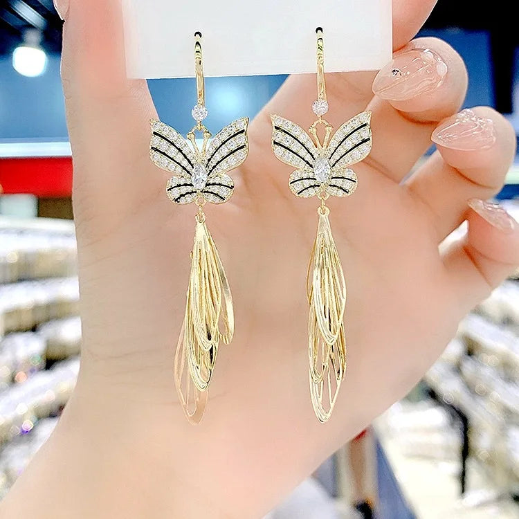 Clear Rhinestone Long Tassel Earrings