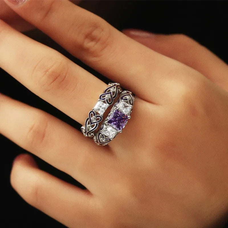 Women Sapphire Ruby Emerald Amethyst Zircon Silver Ring