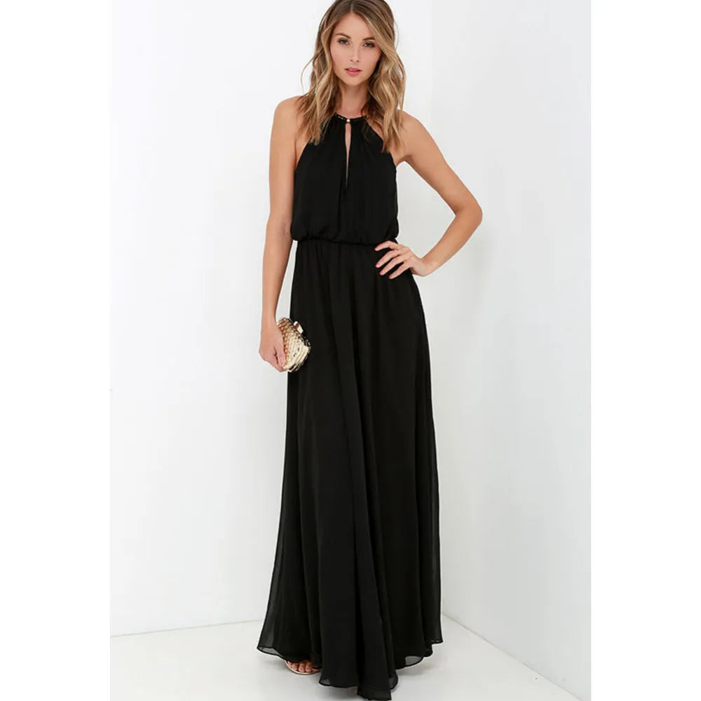 Summer Sexy  Sleeveless Elegant Casual Pleated Chiffon Maxi Dress