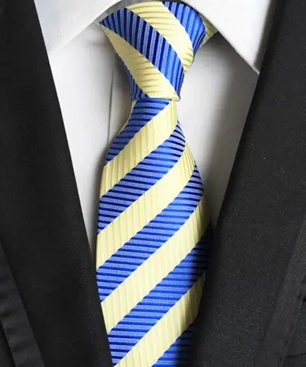 Fashion Neckties Classic Men's Stripe Yellow Navy Blue Wedding Ties