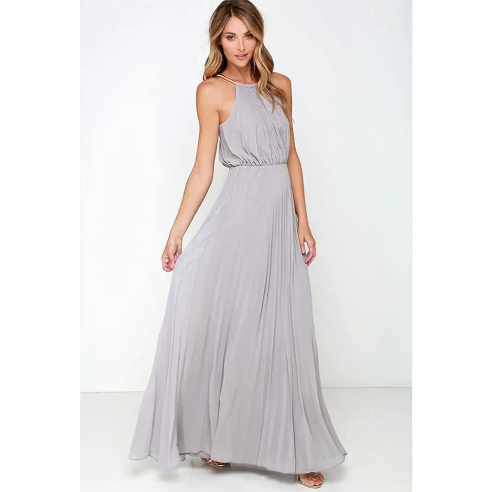 Summer Sexy  Sleeveless Elegant Casual Pleated Chiffon Maxi Dress