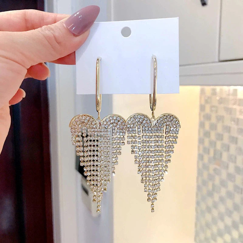 Clear Rhinestone Long Tassel Earrings