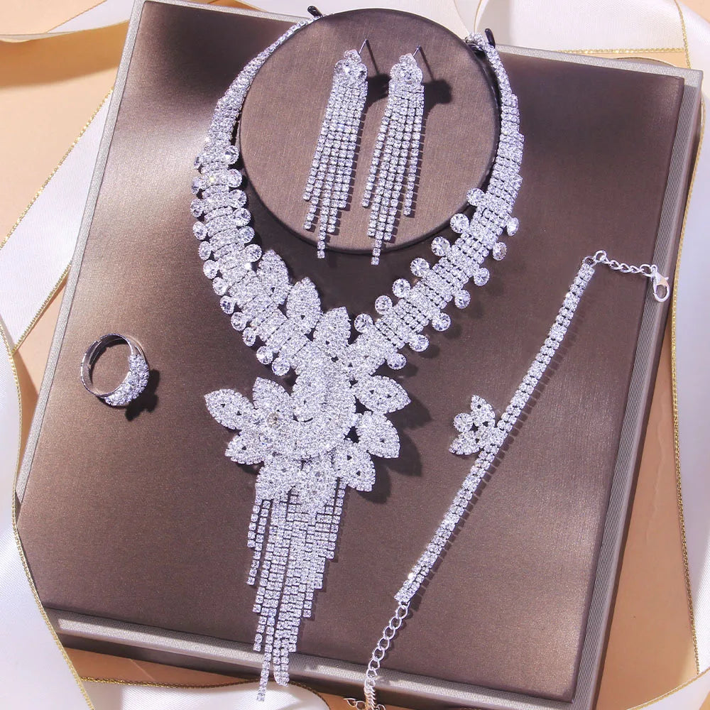 Luxury Flowers Rhinestone Bridal Jewelry Sets