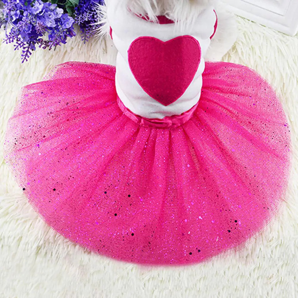 Pet Dog Love Heart Sequins Gauze Small Dog Lace Skirt Princess Tutus