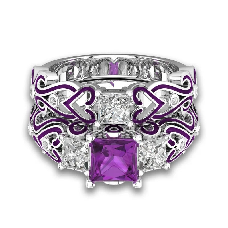 Women Sapphire Ruby Emerald Amethyst Zircon Silver Ring