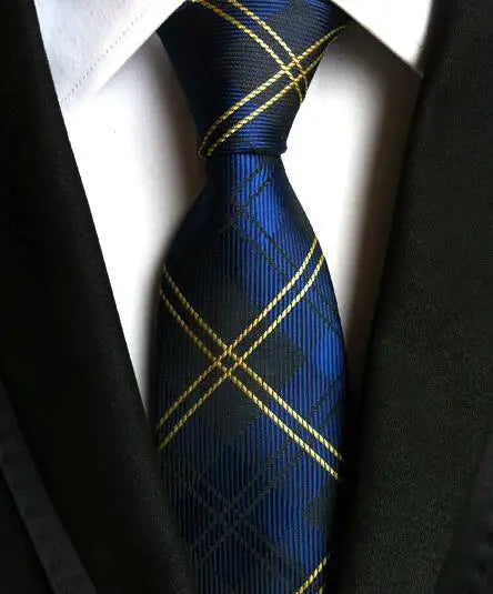 Fashion Neckties Classic Men's Stripe Yellow Navy Blue Wedding Ties