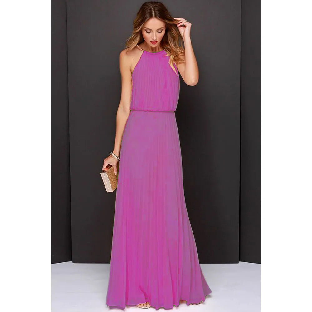 Summer Sexy  Sleeveless Elegant Casual Pleated Chiffon Maxi Dress