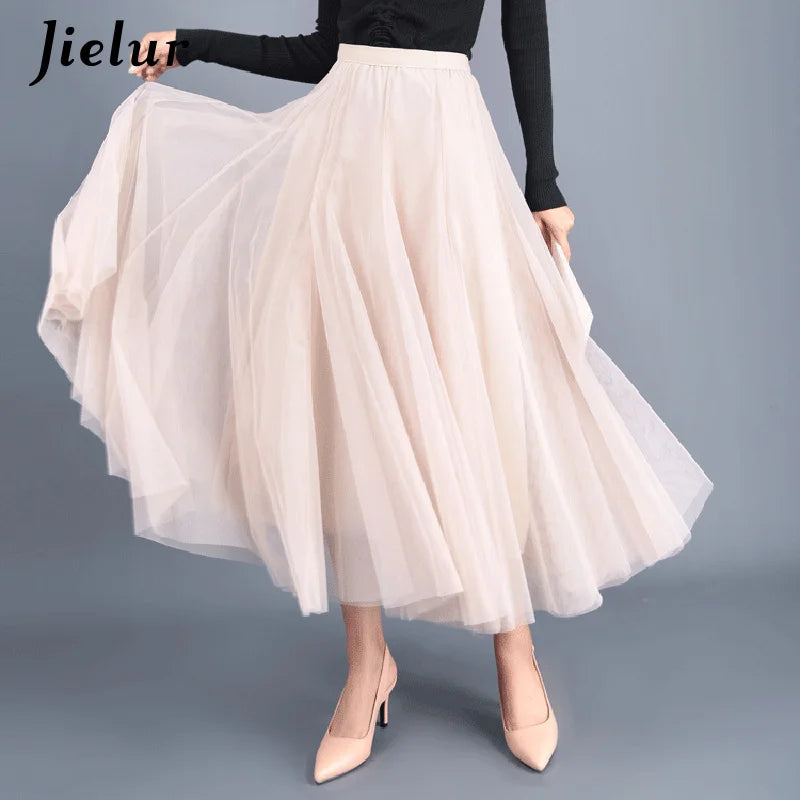 Autumn 3 Layers Princess Tulle Mesh Pleated Skirt