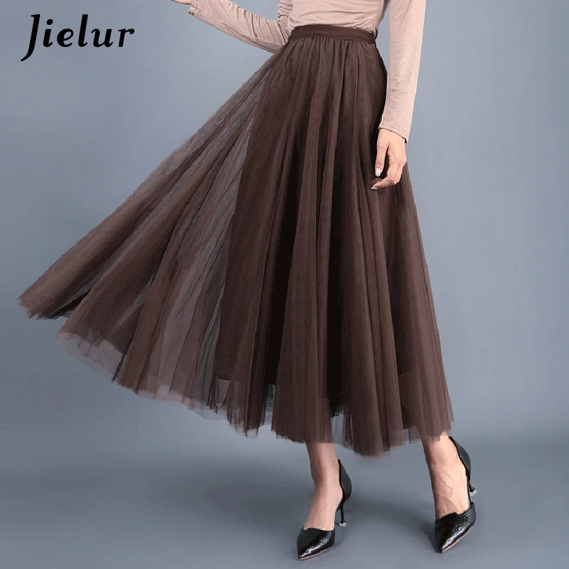 Autumn 3 Layers Princess Tulle Mesh Pleated Skirt