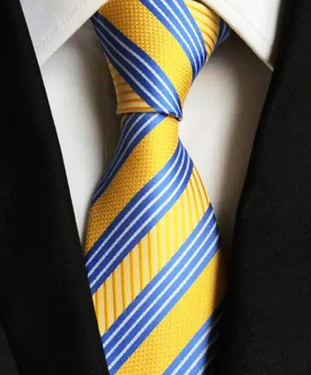 Fashion Neckties Classic Men's Stripe Yellow Navy Blue Wedding Ties