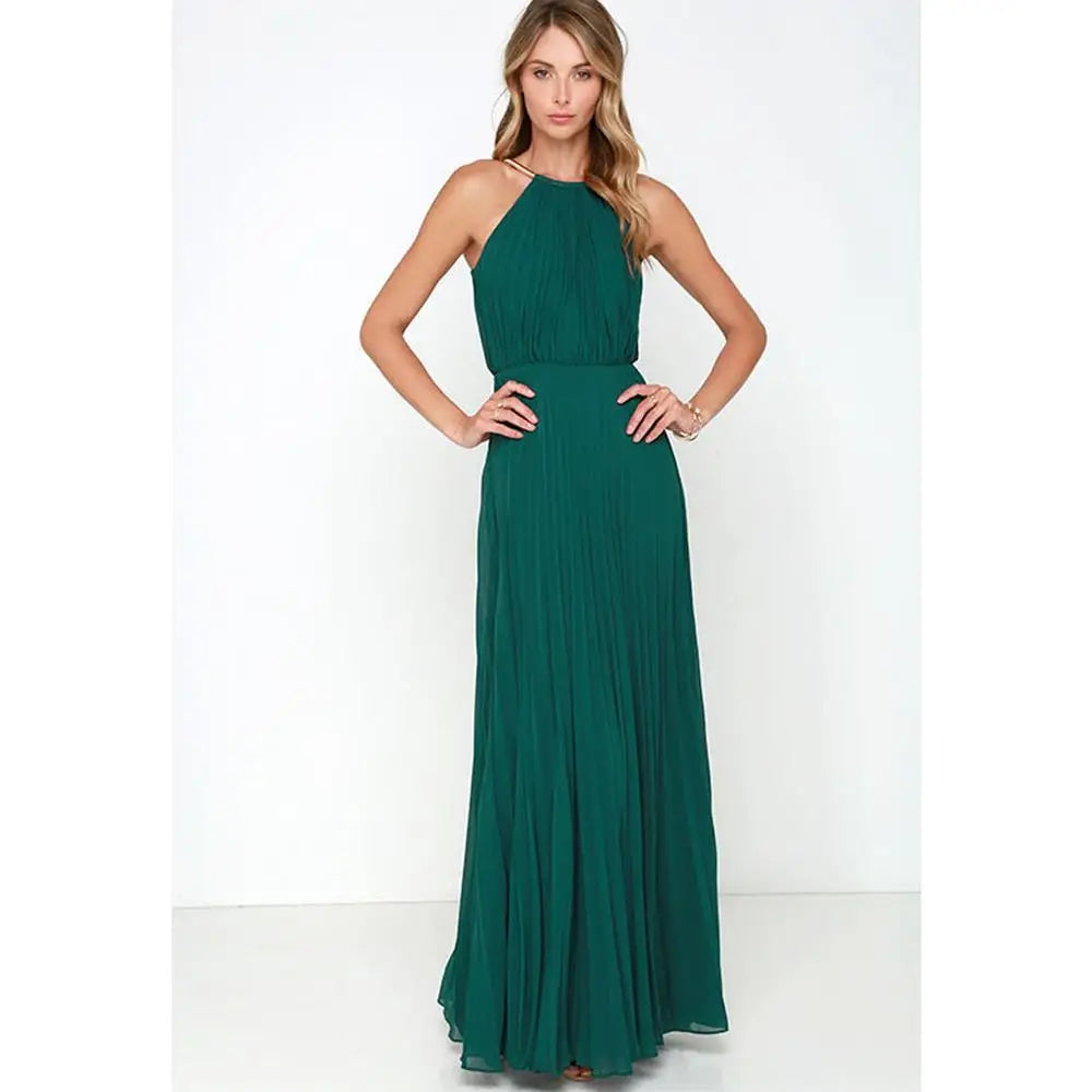 Summer Sexy  Sleeveless Elegant Casual Pleated Chiffon Maxi Dress