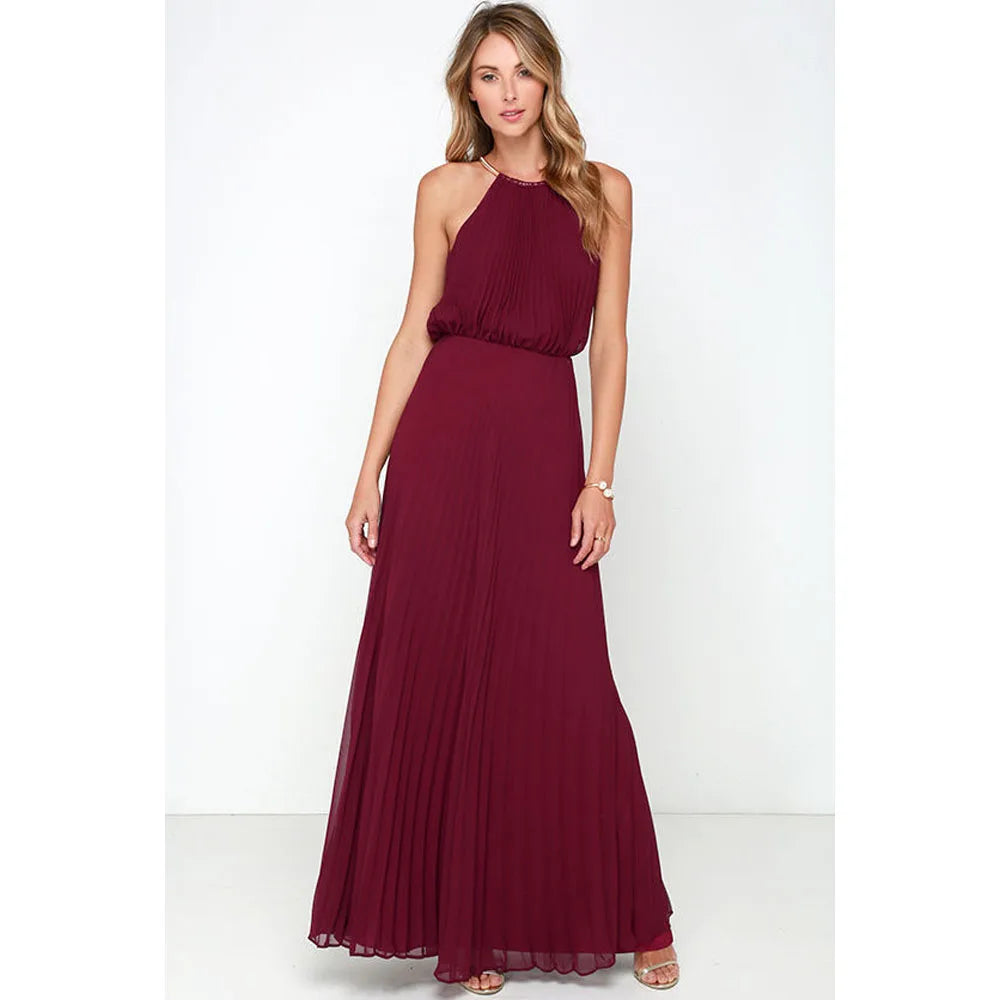 Summer Sexy  Sleeveless Elegant Casual Pleated Chiffon Maxi Dress