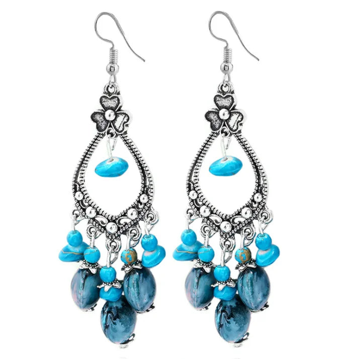 Bohemian Ethnic Long Blue Acrylic Crystal Water Drop Earrings