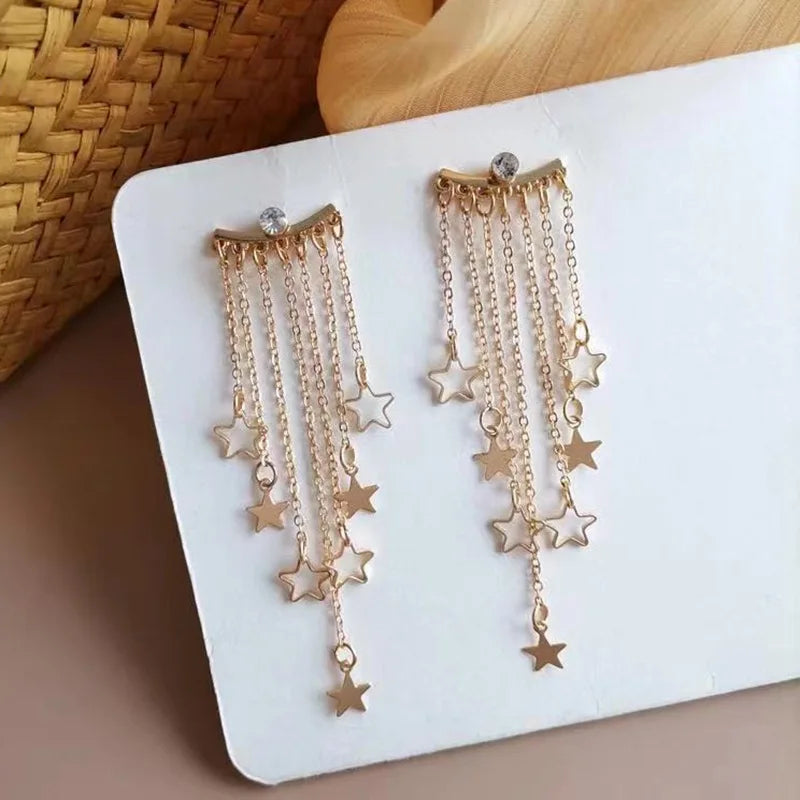 Clear Rhinestone Long Tassel Earrings