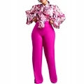 New 2 Piece  Flower Print Top Shirt Pants Suit