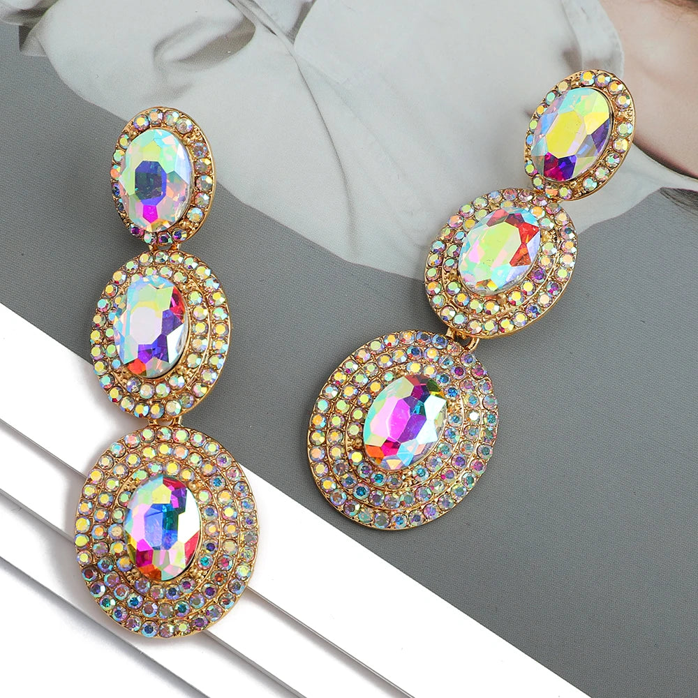 Modern Elegant Fashion Multiple Round Metal Full Crystal Dangle Earrings