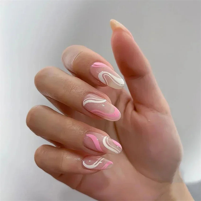 24 Pcs/Set Long Almond Press on  Nails