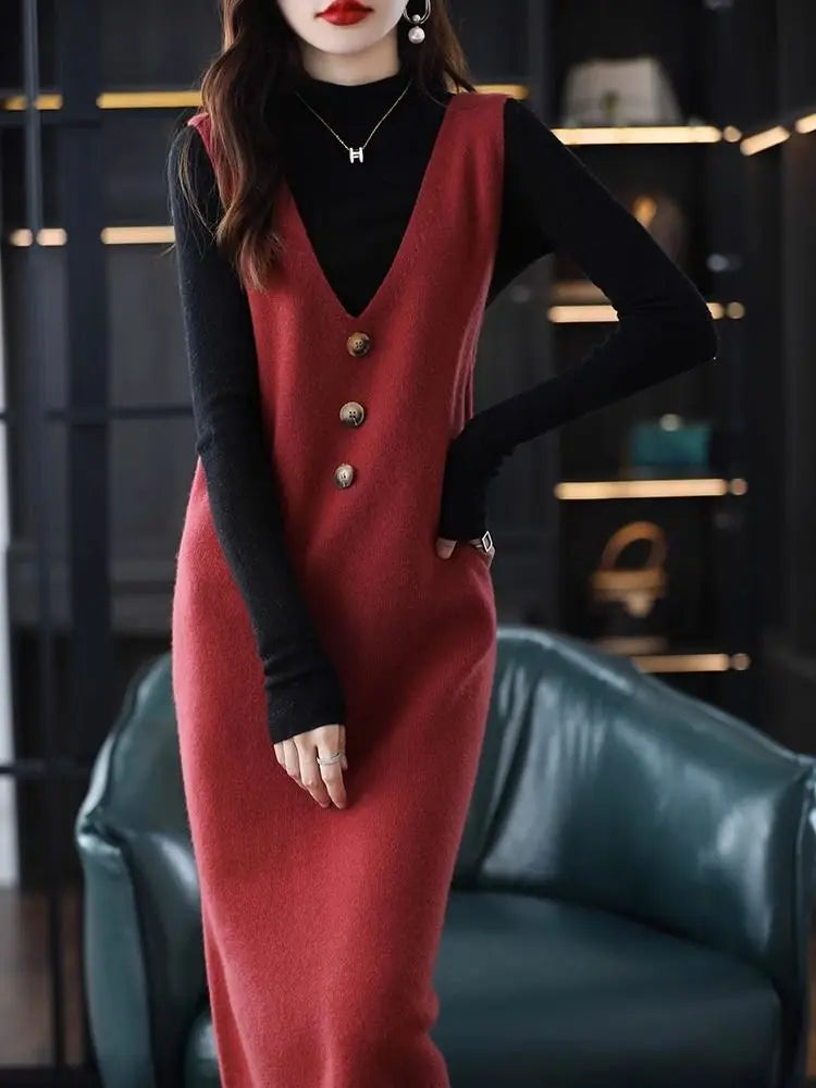 New Autumn and Winter Medium to Long Vest Dress