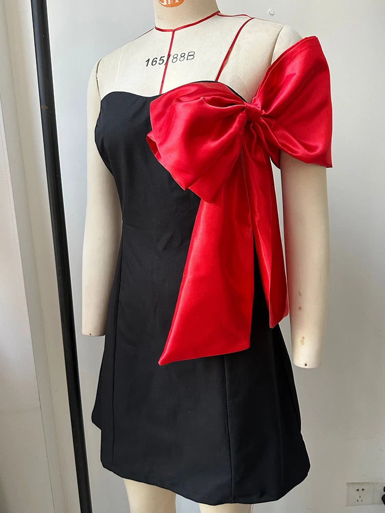 Sexy Strapless Bow Mini Skirt Black Backless High Waist Dress