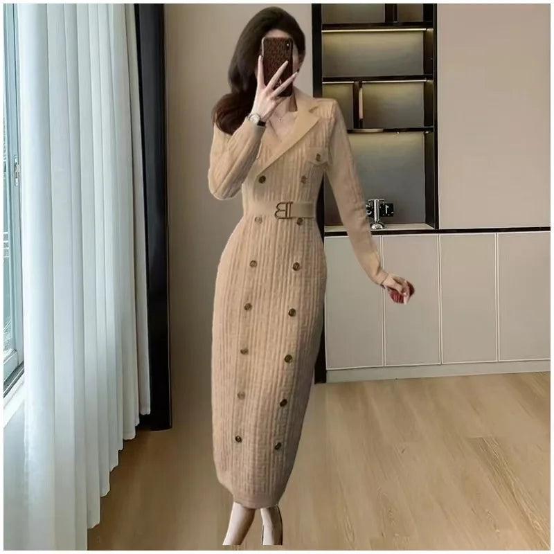 2024 Spring New French Elegant  Knitted Midi Dress