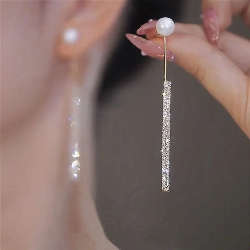 Korean Long Tassel Pearl Dangle Earrings for Women