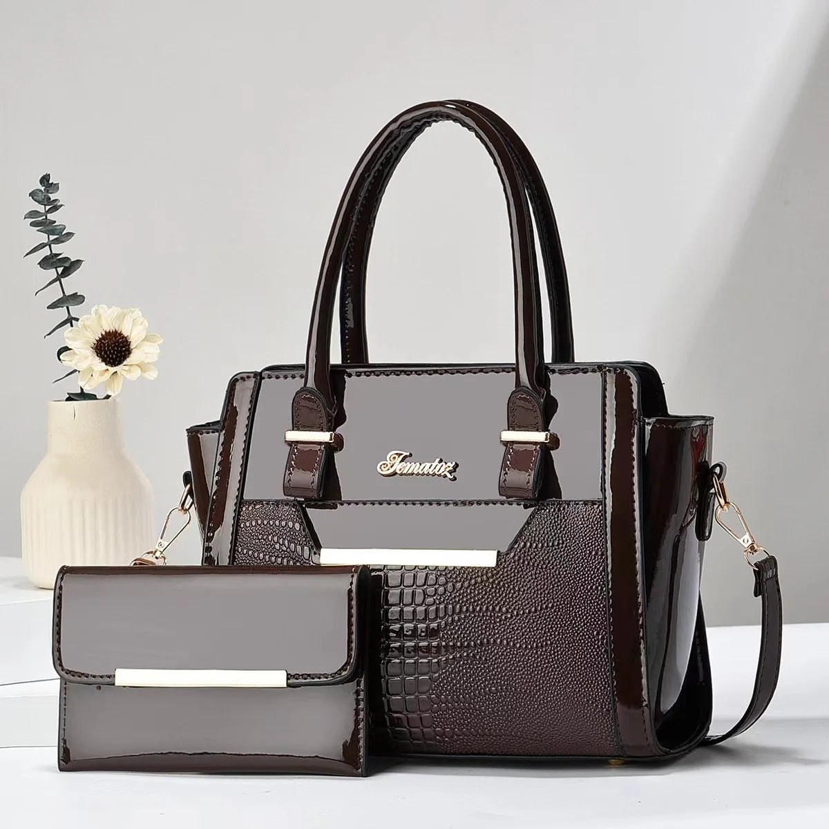 2 Piece Set Large Capacity Leather Tote Shoulder Bags